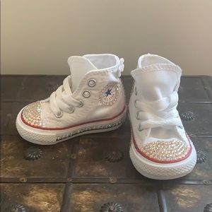 White Rhinestone Converse Hightops - sz2